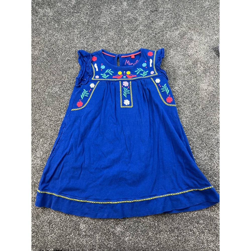 Mini Boden 2 pc Dresses Embroidered Blue Florals and Striped Giraffe Girls 4-5Y - Picture 8 of 11